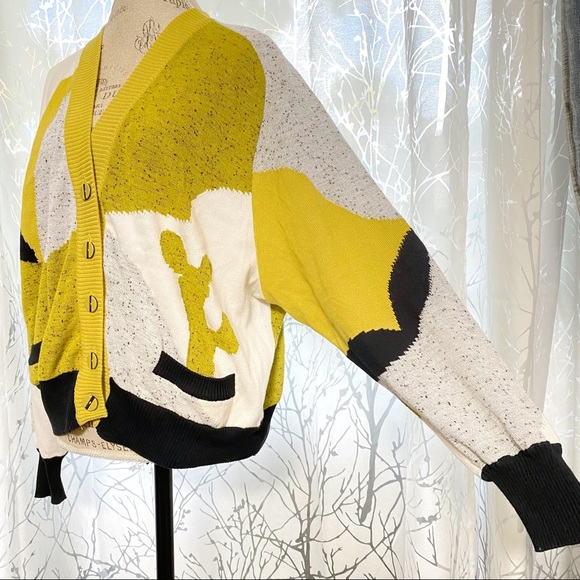 Vintage Patrizia by Mondi green gray white print knit button up cardigan sweater - Picture 2 of 10